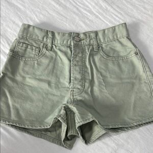 High Waist Green Shorts with Belt Loops